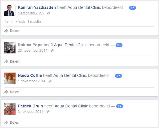 beoordelingen van Aqua Dental Clinic op Facebook
